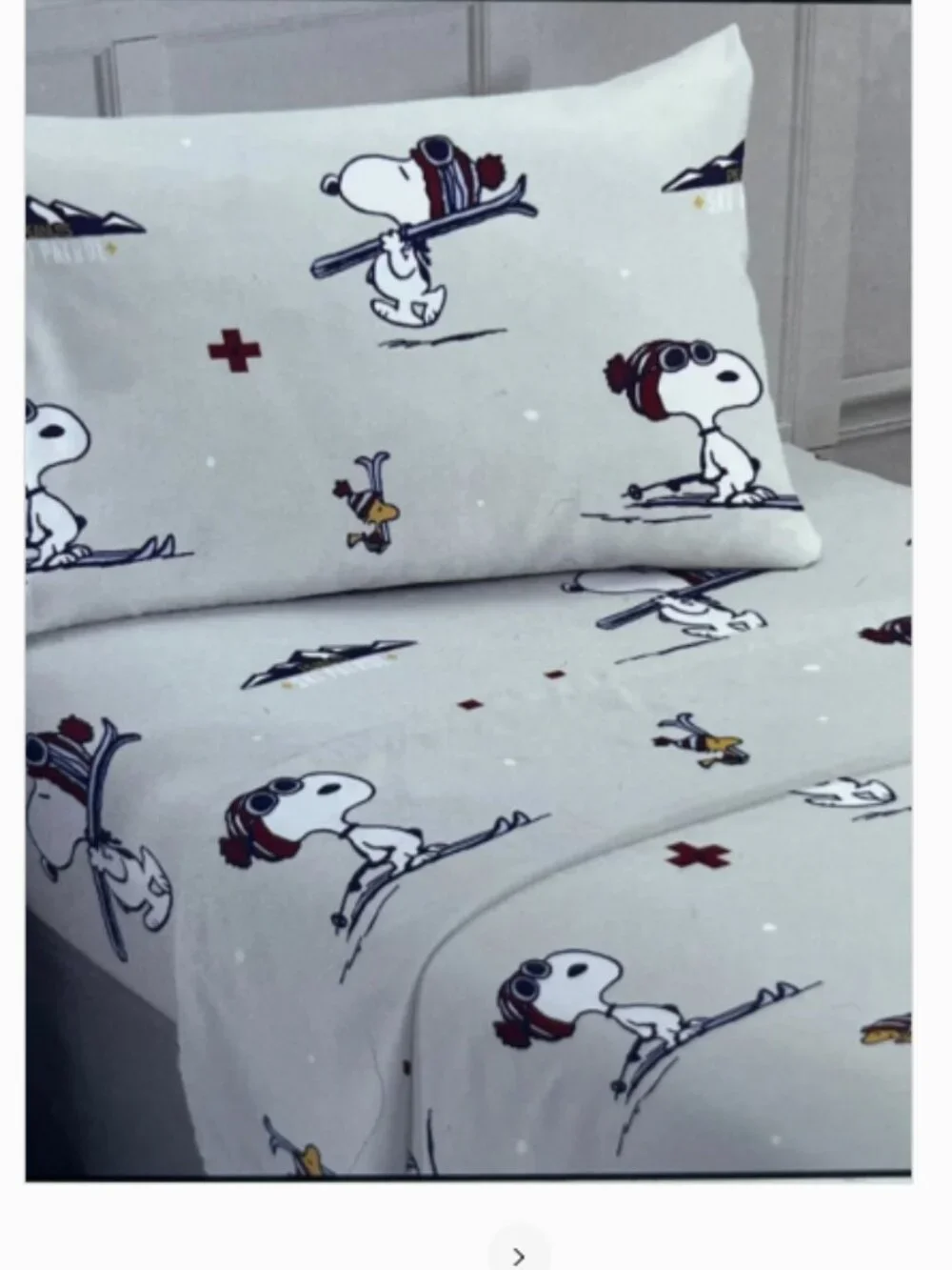 Peanuts Snoopy and Woodstock Winter Theme Ski Print Twin Sheet Set
